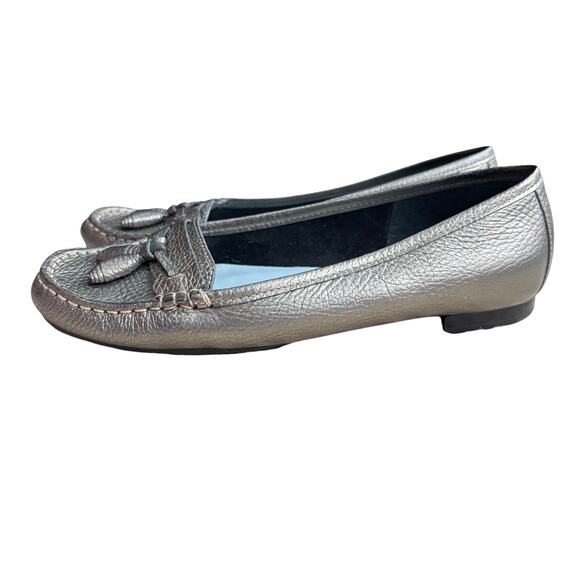 Talbots leather flats loafers US 6.5M casual shoes gold metallic classic tassels - Picture 4 of 9